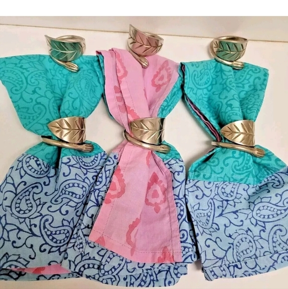 Pewter Napkin Rings☆Leaf Wrap Design ☆ 6 Contemporary Holders  Pre-owned - Picture 3 of 4